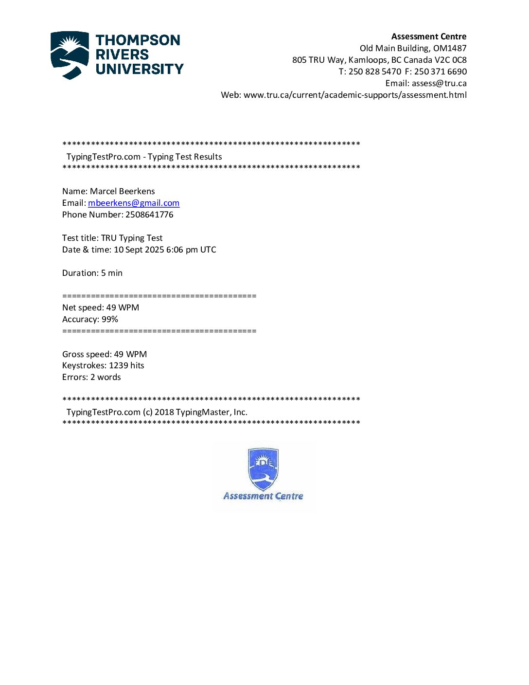 Beerkens Marcel TRU Typing Test Certificate 49 WPM 3 Pdf